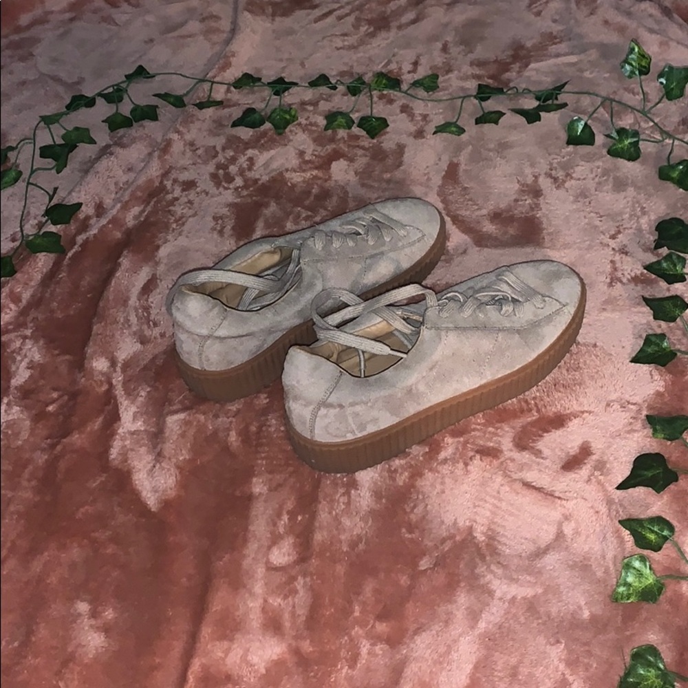 Nude suede platform sneakers